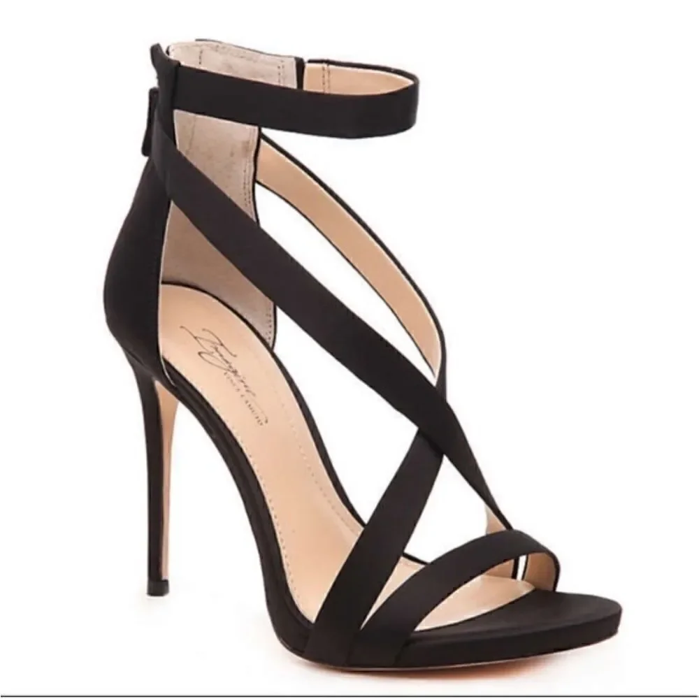 Black satin Imagine Vince Camuto Devin Platform Sandal size 6